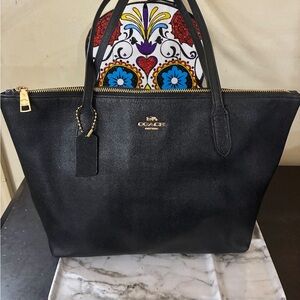 Coach Black Leather Tote with Gold Accents